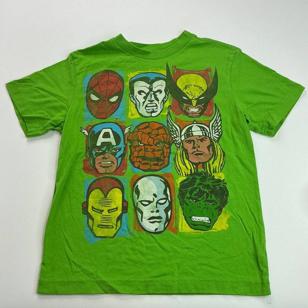 Old Navy Green Marvel Graphic T-Shirt Kids Size S Avengers Spider-Man Hulk 2012